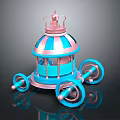 Fairy Tale Carriage With Pink And Blue Domed Top Decorative Crown And Spoked Wheels
