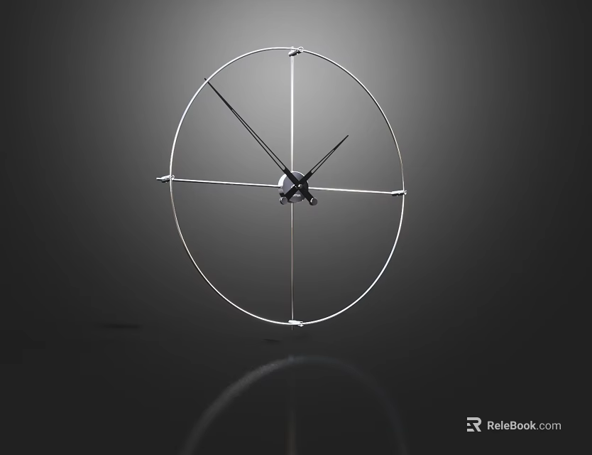 Contemporary Circular Clock With Sleek Metal Frame And Black Hands Against Dark Background 3d model 