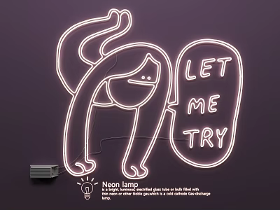 Cat Neon Light Fixture With LET ME TRY Text For Home Decor And Creative Lighting 3d model
