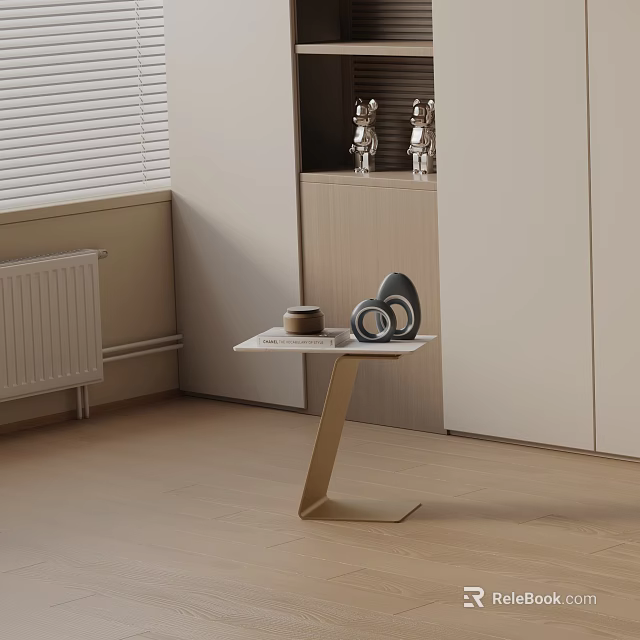 Modern Bedside Table With Golden Z Shaped Stand And Coffee Cup On Light Floor 3d model 
