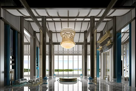 New Chinese Hall Hotel Club Lobby 3d model