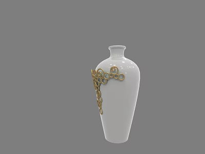 White Ceramic Vase With Gold Floral Decorations And Elegant Design 3d model
