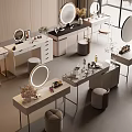 Elegant Modern Dressing Table Interior With Round Mirrors Stools And Storage Drawers 3d model