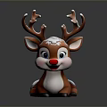 Cute Christmas Reindeer Figurine With Brown Antlers Red Nose And Snow Covered Details