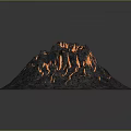Volcanic Landscape With Erupting Mountain And Fiery Lava Flows On Gray Ground