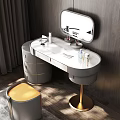 Elegant Modern Dressing Table with Round Mirror and Open Storage Drawers
