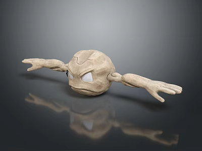 Beige Toy Doll With Outstretched Arms Big Eyes On Reflective Surface 3d model