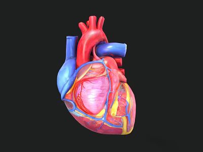 3D Rendered Heart Model With Red Blue Vessels And Clear Internal Structure On Black Background 3d model