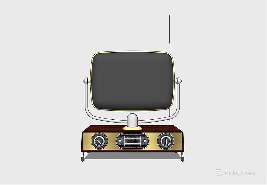 Vintage Classic TV With Golden Frame Wooden Base Antenna And Knobs 3d model 