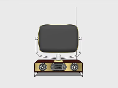 Vintage Classic TV With Golden Frame Wooden Base Antenna And Knobs 3d model