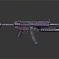 Modern Submachine Gun With Purple Grip Stock And Silver Barrel Reflective Surface