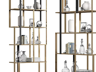 Modern Multi Tiered Bookcase With Metal Frame And Decorative Vases Photo Frames Books 3d model
