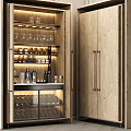 Modern Wooden Wine Cabinet With Glass Door And Illuminated Shelves For Wine Bottles And Glasses