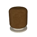 Brown Velvet Cylindrical Sofa Stool With Light Wooden Base And Modern Design