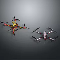 Space Exploration Aerial Drones With Red Yellow And Black White Designs For Cosmic Missions