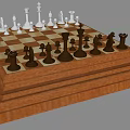 Chess Decorative Ornament Set With White And Black Pieces On Wooden Tiered Base Checkerboard
