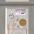 Elegant Cosmetics Window Display With Golden Frame Circular Decorations Shelves And Pink Bottle Poster