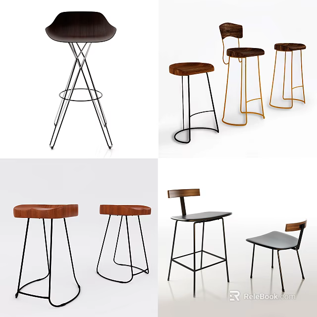 Modern Bar Stools With Various Designs Wooden Seats Metal Frames And Stylish Backrest Options 3d model 
