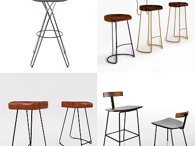 Modern Bar Stools With Various Designs Wooden Seats Metal Frames And Stylish Backrest Options 3d model