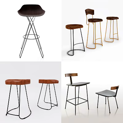 Modern Bar Stools With Various Designs Wooden Seats Metal Frames And Stylish Backrest Options 3d model