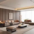 Italian Living Room Sofa Combination Leather Sofa Multiplayer Sofa Floor Lamp 3d model