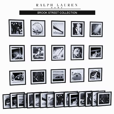 Multiple Black Framed Photo Frames Displaying Black And White Photos In Grid Arrangement 3d model
