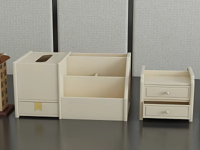 Beige Home Office Storage Organizers With Drawers And Open Compartments 3d model
