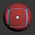 Red Sphere Design With Blue Stripe And Metal Components On Smooth Surface 3d model