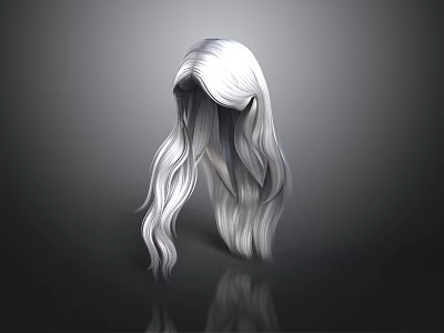 Human Head Model With Long White Flowy Hair And Dark Background Reflection 3d model