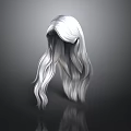 Human Head Model With Long White Flowy Hair And Dark Background Reflection 3d model
