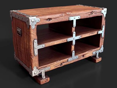 Sturdy Vintage Wooden Shelf Featuring Metal Hardware And Multiple Storage Shelves 3d model