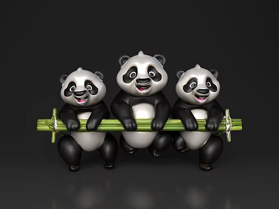 Cute Reptile Plush Figures Holding Green Bamboo Sticks With Happy Expressions 3d model