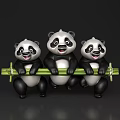 Cute Reptile Plush Figures Holding Green Bamboo Sticks With Happy Expressions