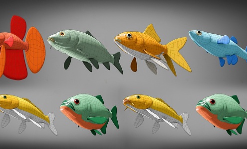 Cartoon Fish Animal Goldfish Cartoon Animal Combination Underwater Fish Animal Cartoon Animal Wall Decoration Pendant Ornaments 3d model