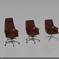 Three Brown Leather Office Chairs With High Back And Swivel Wheels Design 3d model