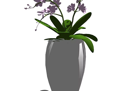 Potted Bonsai Plant With Purple Flowers Green Leaves In Grey Vase 3d model