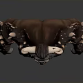 Mythical Horned Warrior Character Muscular Build Spiked Armor And Guards