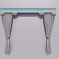 Stylish Gray Curtains With Blue Valance And Wooden Trim Design