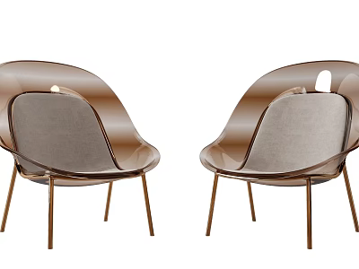 Elegant Modern Leisure Chair With Transparent Backrest Metal Legs And Comfortable Cushion 3d model