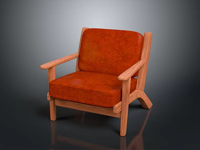 Orange Leather Bar Chair With Wooden Frame And Armrest In Modern Style 3d model