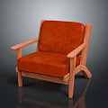 Orange Leather Bar Chair With Wooden Frame And Armrest In Modern Style