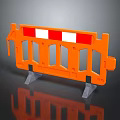 Urban Roadside Landscape With Orange Traffic Barriers And Red White Stripes