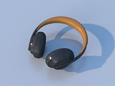 Stylish Modern Black Headphones With Orange Brown Headband For Daily Use 3d model