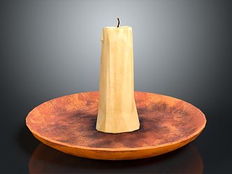 Modern Candle Lighting Supplies Plate Red Candle 3d model