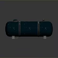 Blue Cylindrical Storage Tank With Metal Bands Base Supports And Top Components
