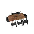 Wooden Dining Table Set With Black Chairs And Tabletop Greenery Decor Items