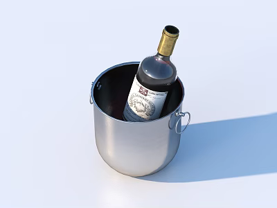 Chilled Wine Bottle in Stainless Steel Ice Bucket With Handle on Light Background 3d model