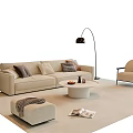 Modern Beige Sofa and Coffee Table Set with Floor Lamp Armchair and Ottoman