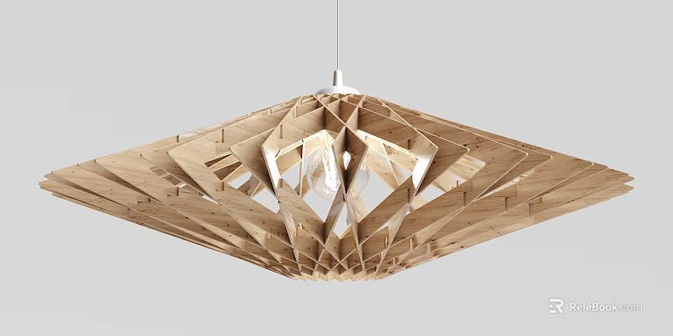 Modern Wooden Geometric Hanging Lamp With Intricate Layered Structure and Warm Glow 3d model 