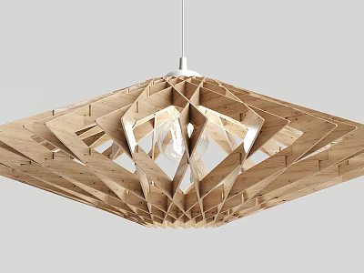 Modern Wooden Geometric Hanging Lamp With Intricate Layered Structure and Warm Glow 3d model